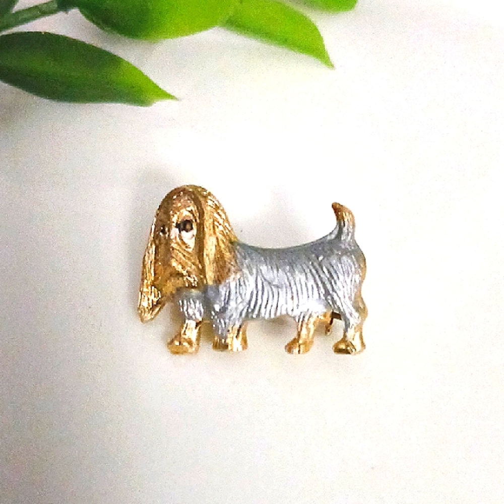 Gold and Silver Basset Hound Brooch